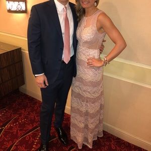 BCBG Maxazria Sage Sleeveless Stripe Lace Gown In Shadow Blush